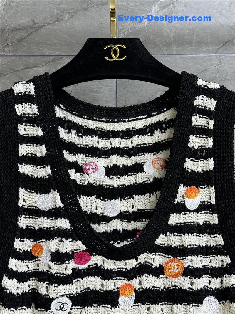 Ch**el black and white striped knit tank top