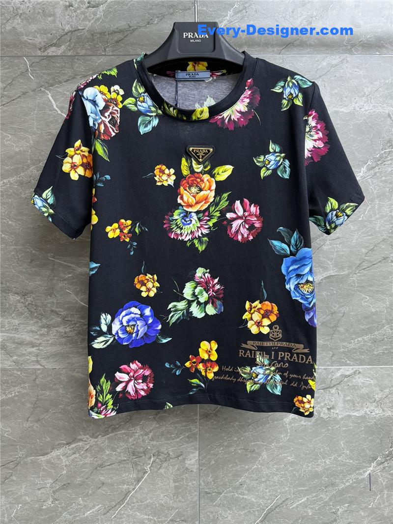 Pra*a floral print t-shirt replica d&g clothing