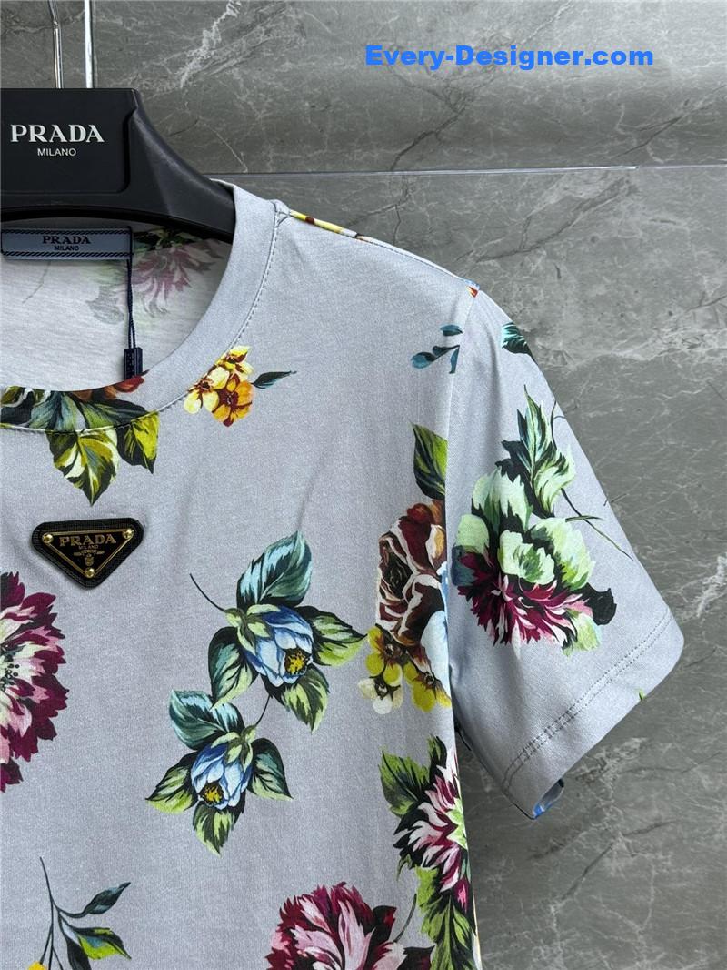 Pra*a floral print t-shirt replica d&g clothing