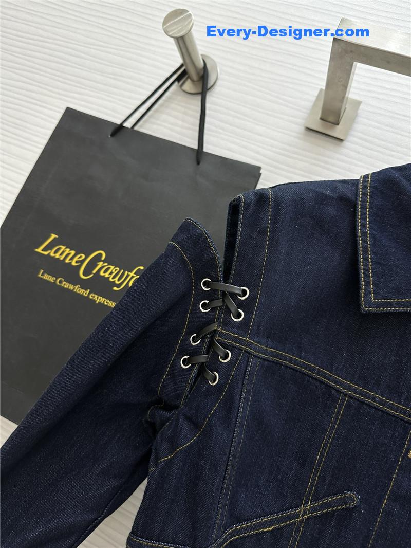 a1exa*der Mcqv*en mid-length waist denim jacket replica clothes