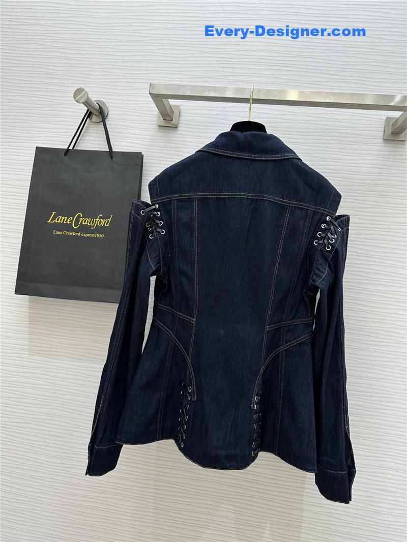 a1exa*der Mcqv*en mid-length waist denim jacket replica clothes