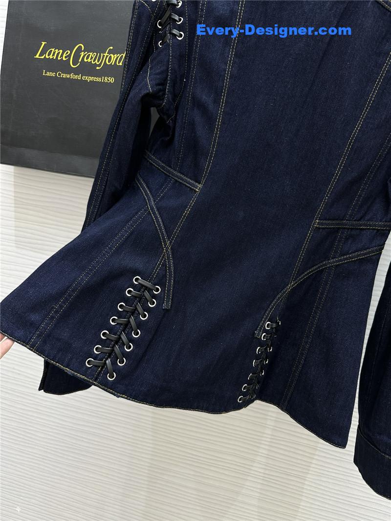 a1exa*der Mcqv*en mid-length waist denim jacket replica clothes