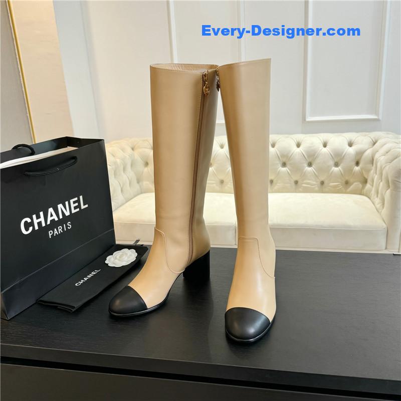 Ch**el chunky heel zipper keen high boots