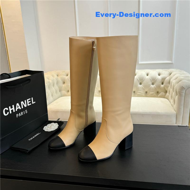 Ch**el chunky heel zipper keen high boots