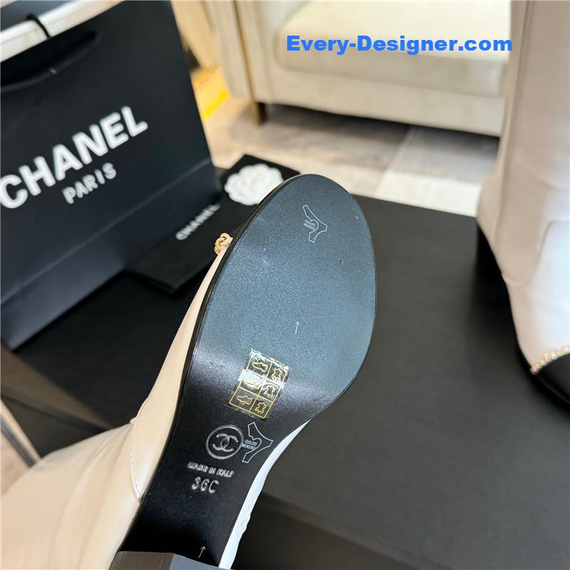 Ch**el purple calfskin chunky knee-high boots