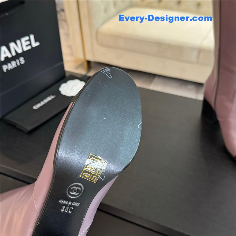 Ch**el purple calfskin chunky knee-high boots