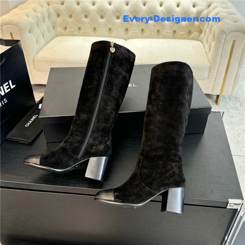 Ch**el suede calfskin chunky knee-high boots