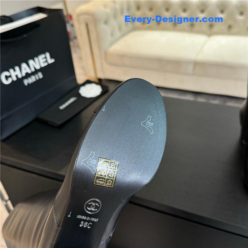 Ch**el suede calfskin chunky knee-high boots