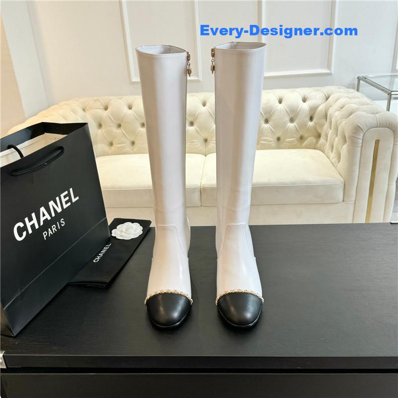 Ch**el calfskin chunky knee-high boots