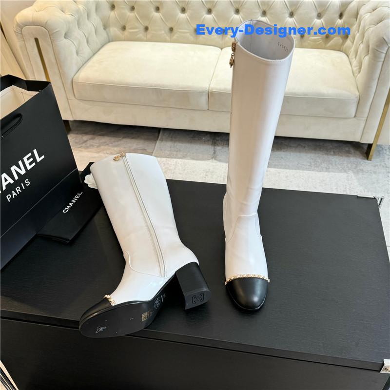 Ch**el calfskin chunky knee-high boots