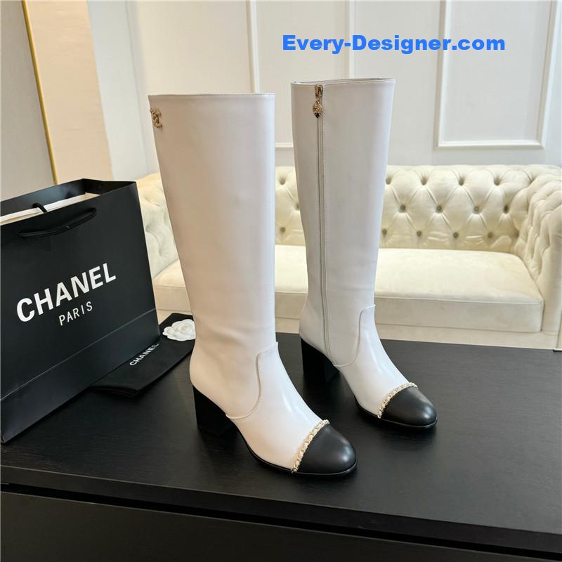 Ch**el calfskin chunky knee-high boots