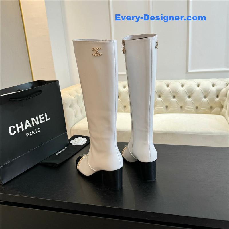 Ch**el calfskin chunky knee-high boots