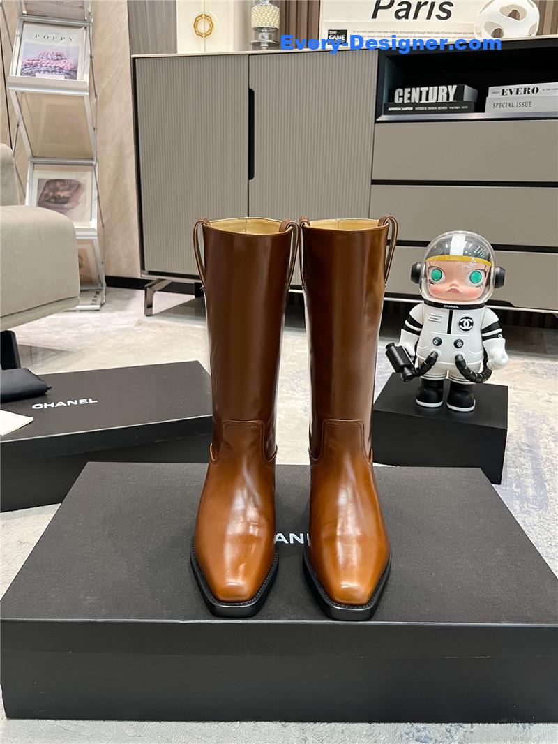 Ch**el brown calfskin pointed toe mid boots