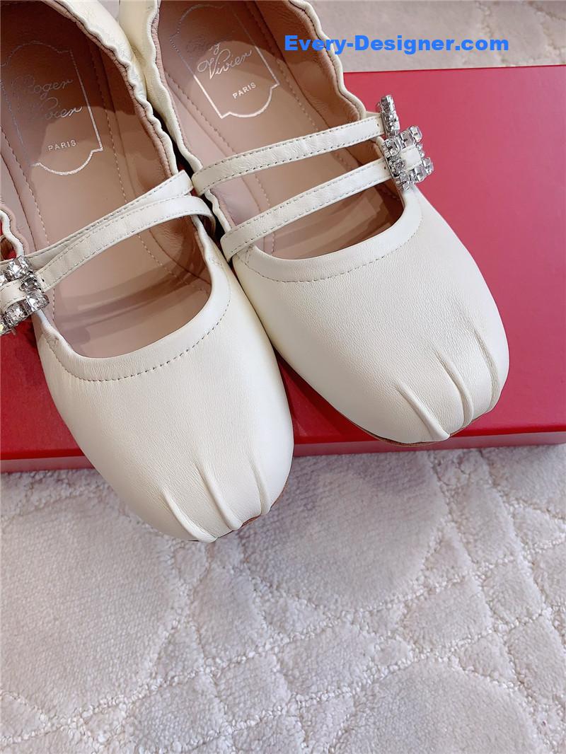 Roger Vivier Mary Janes in Off-White Nappa Leather