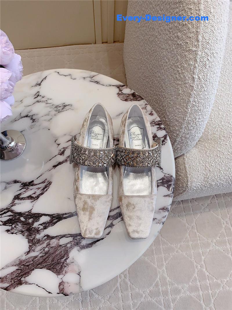 Roger Vivier Belle Vivier Mary Janes in Natural Velvet