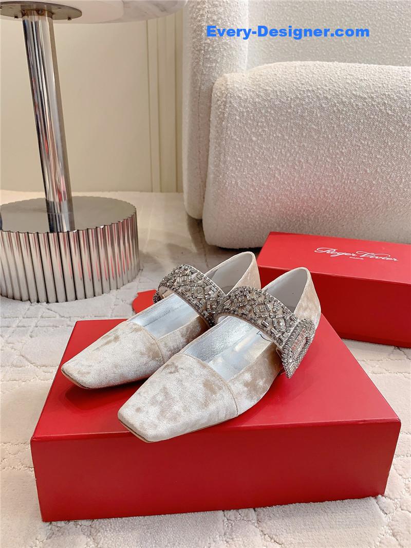 Roger Vivier Belle Vivier Mary Janes in Natural Velvet