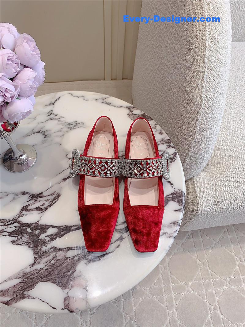 Roger Vivier Belle Vivier Mary Janes in Velvet Red