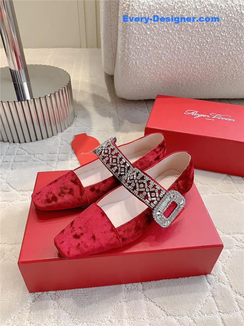 Roger Vivier Belle Vivier Mary Janes in Velvet Red