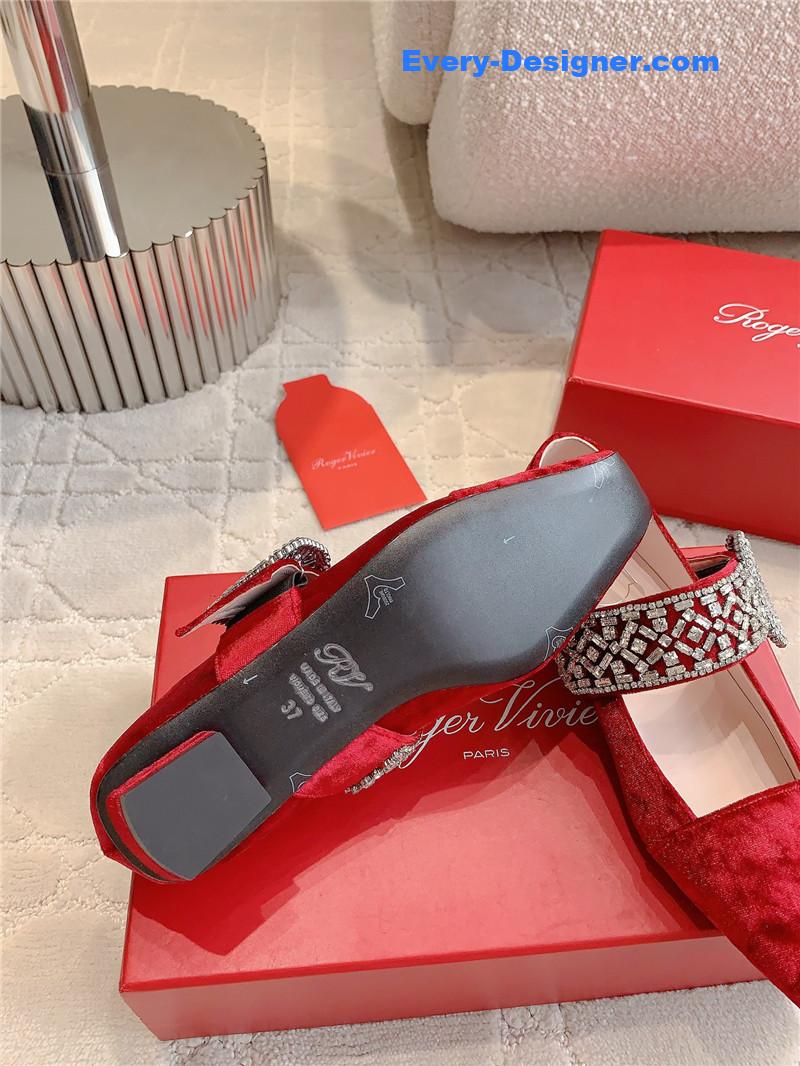 Roger Vivier Belle Vivier Mary Janes in Velvet Red