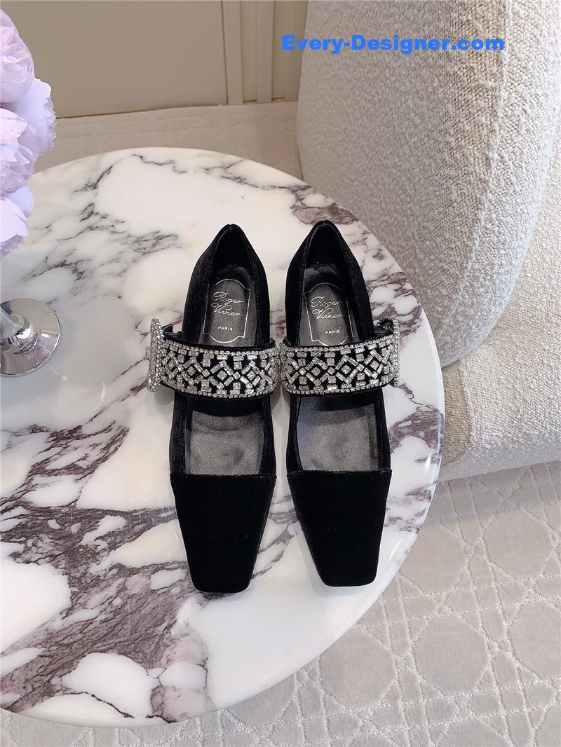 Roger Vivier Belle Vivier Mary Janes in Velvet Black