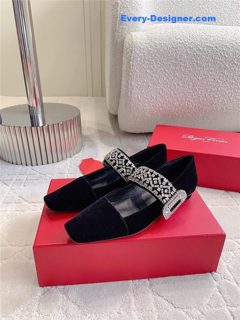 Roger Vivier Belle Vivier Mary Janes in Velvet Black