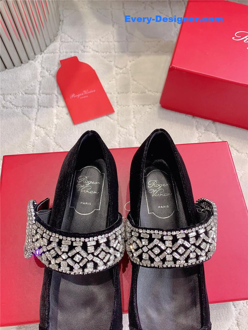 Roger Vivier Belle Vivier Mary Janes in Velvet Black