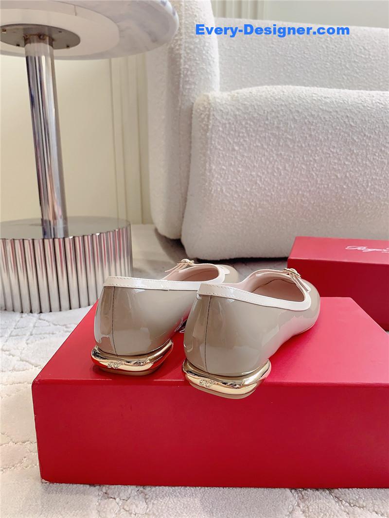 Roger Vivier Viv’ Podium Ballerinas in Patent Grey and White