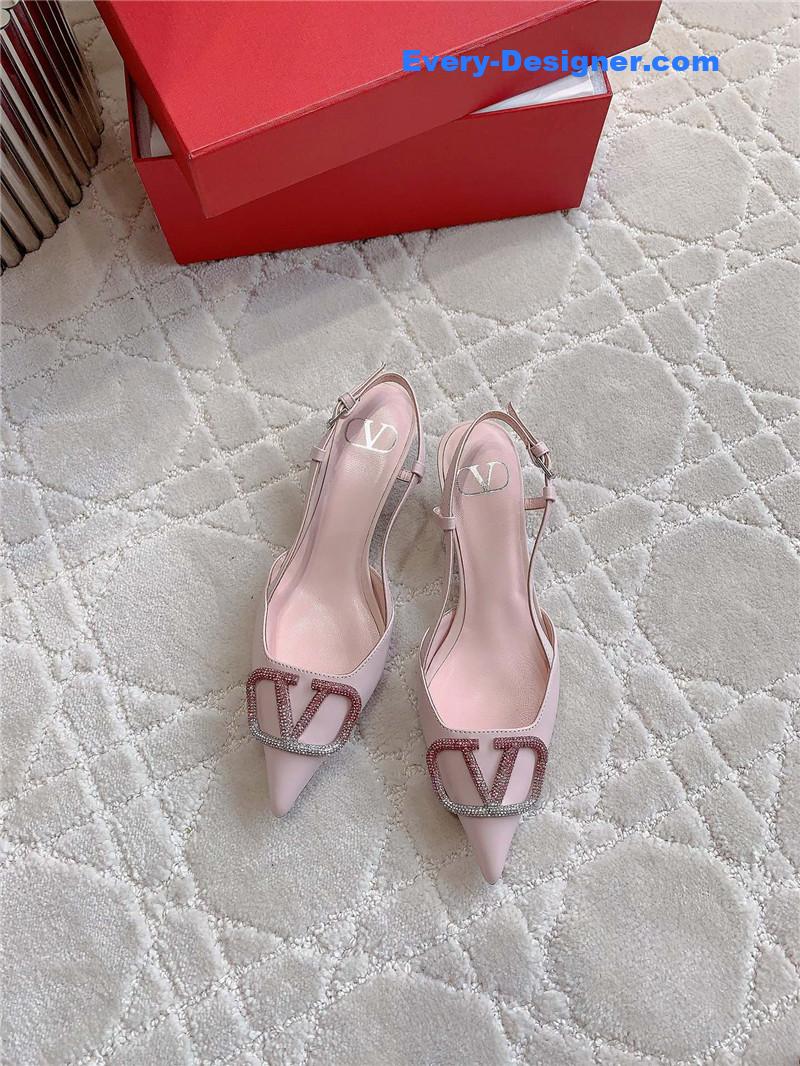 Va1e*ntin0 vlogo signature slingback in pink/crystal 40mm