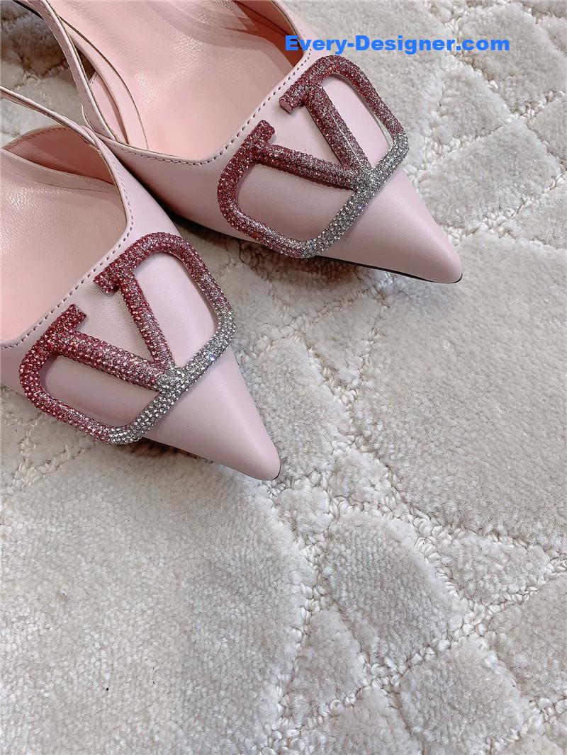 Va1e*ntin0 vlogo signature slingback in pink/crystal 40mm