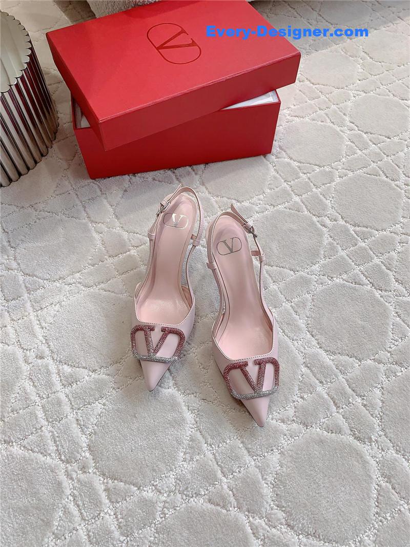 Va1e*ntin0 vlogo signature slingback in pink and crystal 80mm