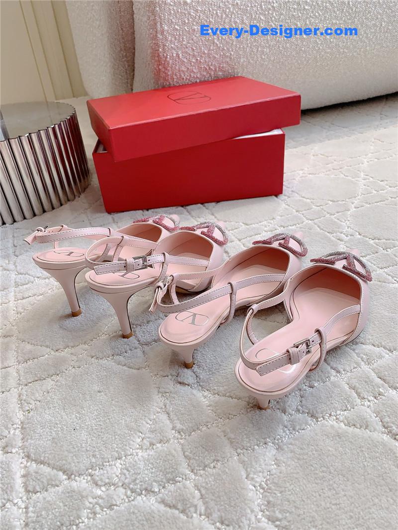 Va1e*ntin0 vlogo signature slingback in pink and crystal 80mm