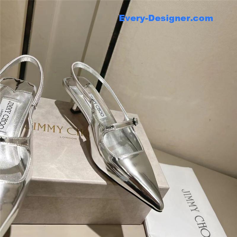 J1m*y Ch00 didi 45 silver liquid metal pointed pumps