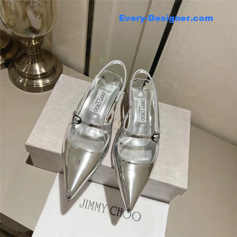 J1m*y Ch00 didi 45 silver liquid metal pointed pumps