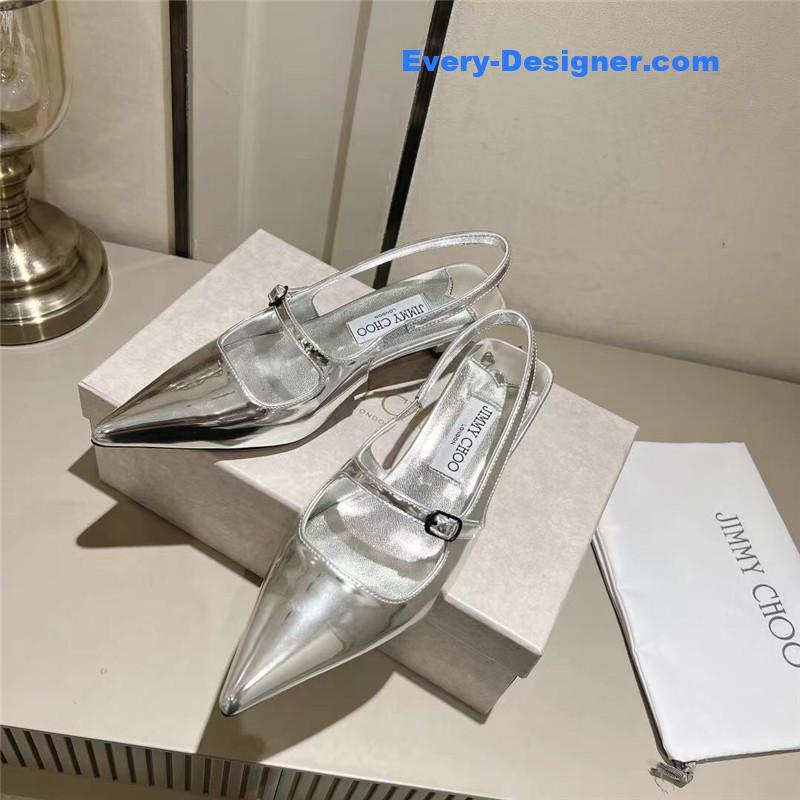 J1m*y Ch00 didi 45 silver liquid metal pointed pumps