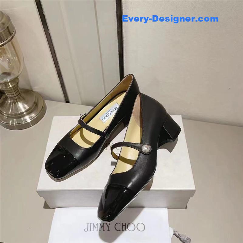 J1m*y Ch00 elisa 45 black nappa patent pumps