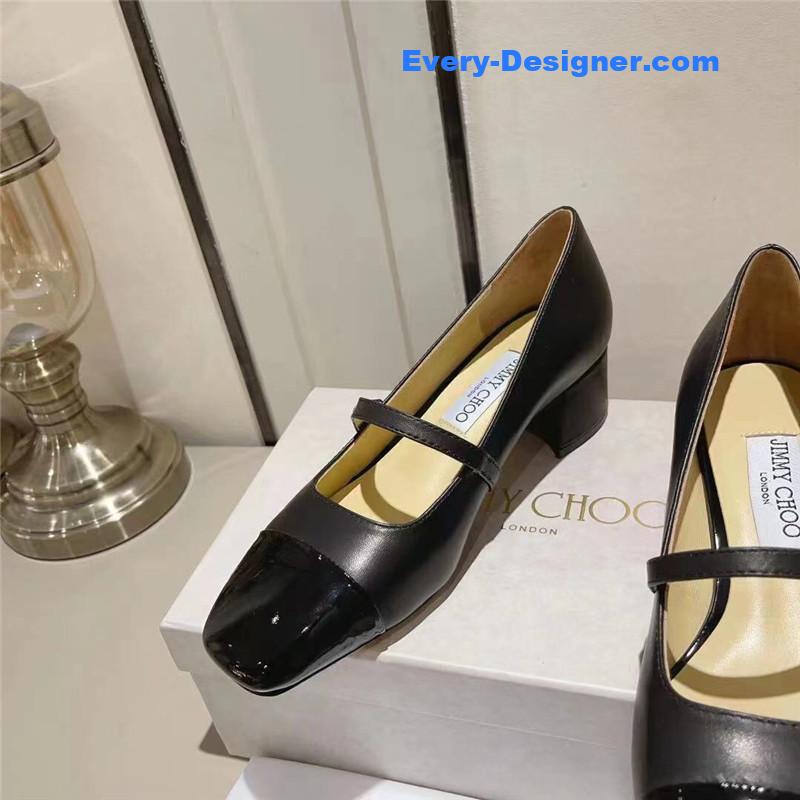 J1m*y Ch00 elisa 45 black nappa patent pumps