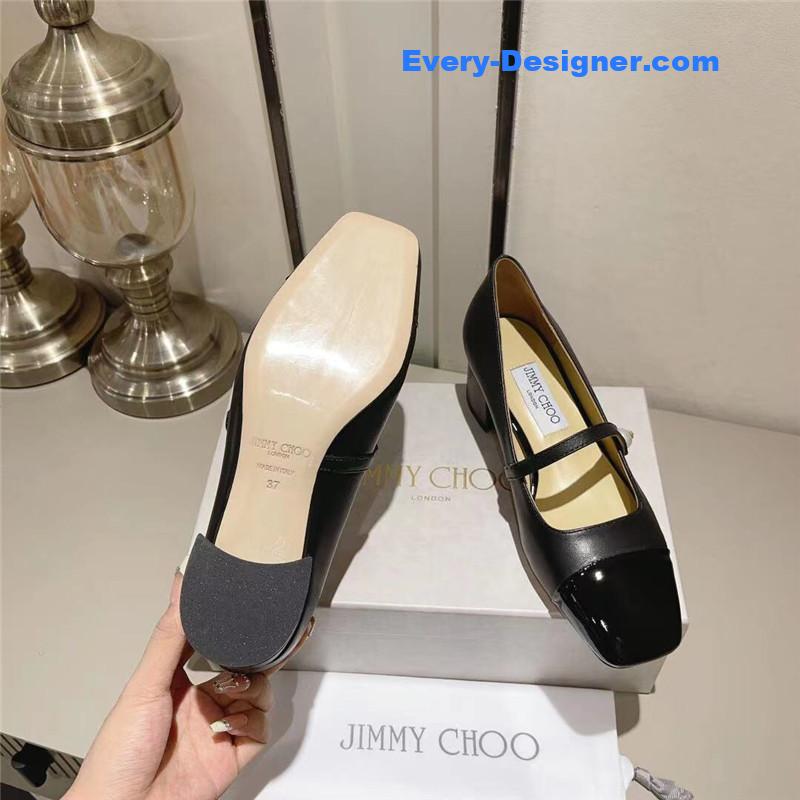 J1m*y Ch00 elisa 45 black nappa patent pumps