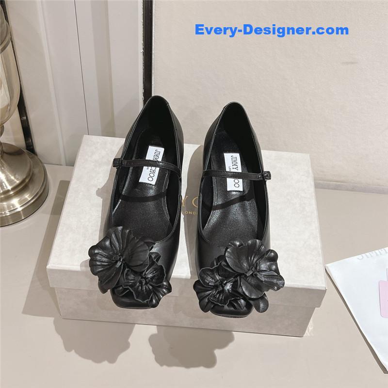 J1m*y Ch00 black/flowers nappa leather flats