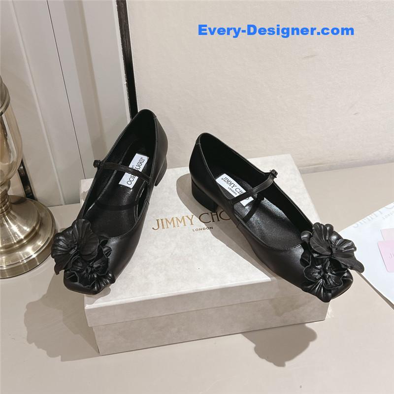 J1m*y Ch00 black/flowers nappa leather flats