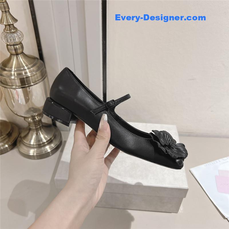 J1m*y Ch00 black/flowers nappa leather flats