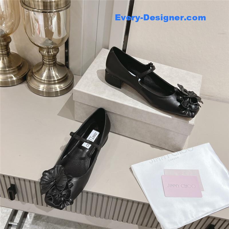 J1m*y Ch00 black/flowers nappa leather flats