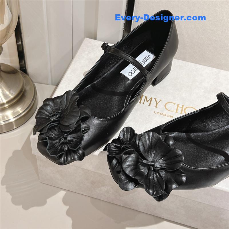 J1m*y Ch00 black/flowers nappa leather flats