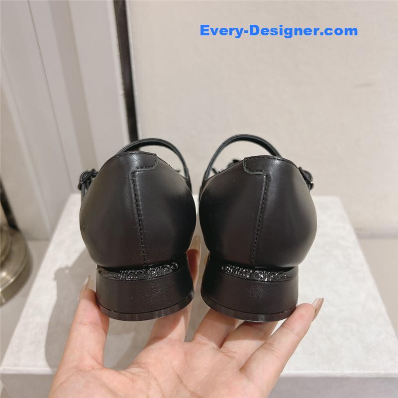 J1m*y Ch00 black/flowers nappa leather flats