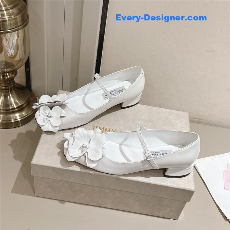 J1m*y Ch00 white/flowers nappa leather flats