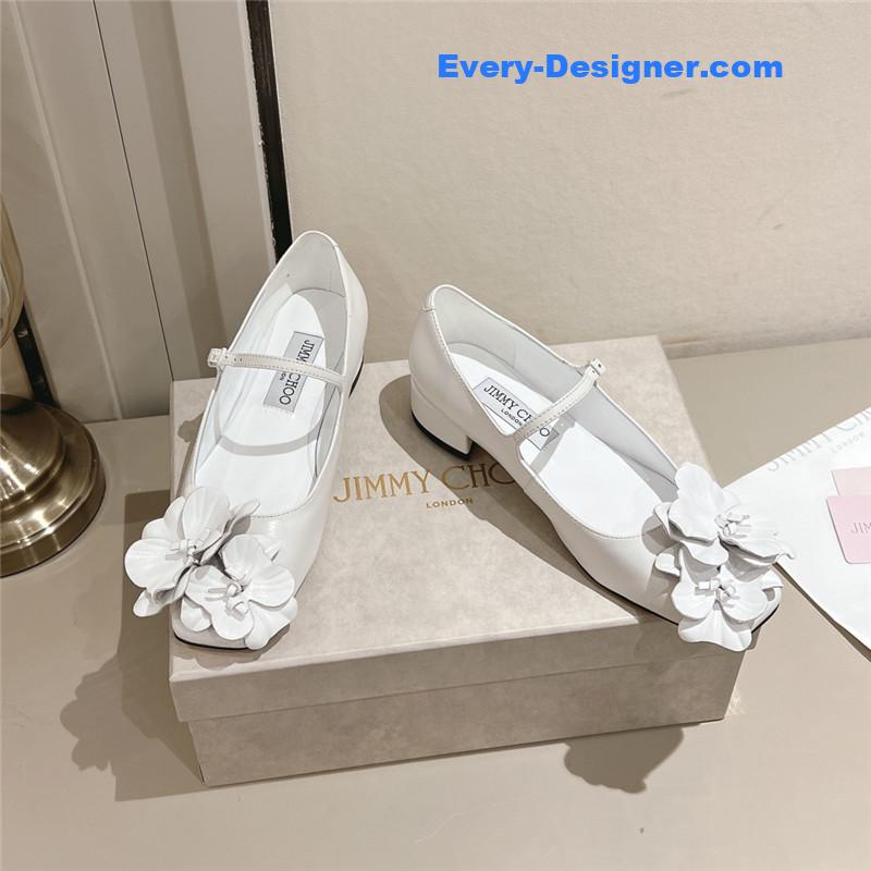 J1m*y Ch00 white/flowers nappa leather flats