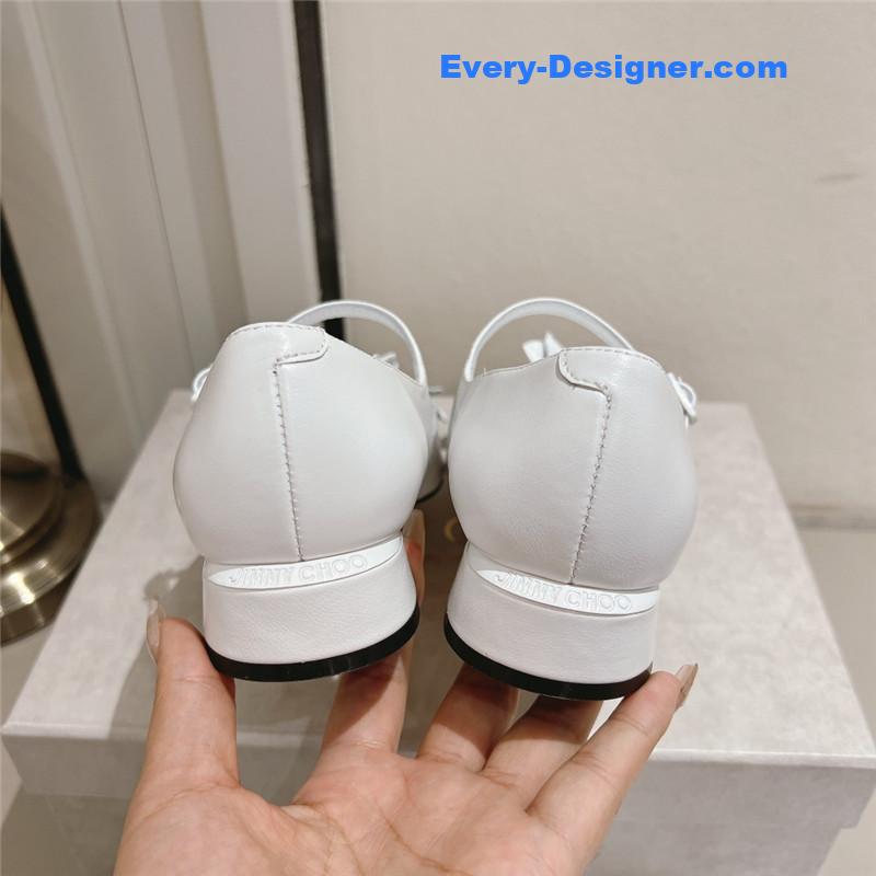 J1m*y Ch00 white/flowers nappa leather flats