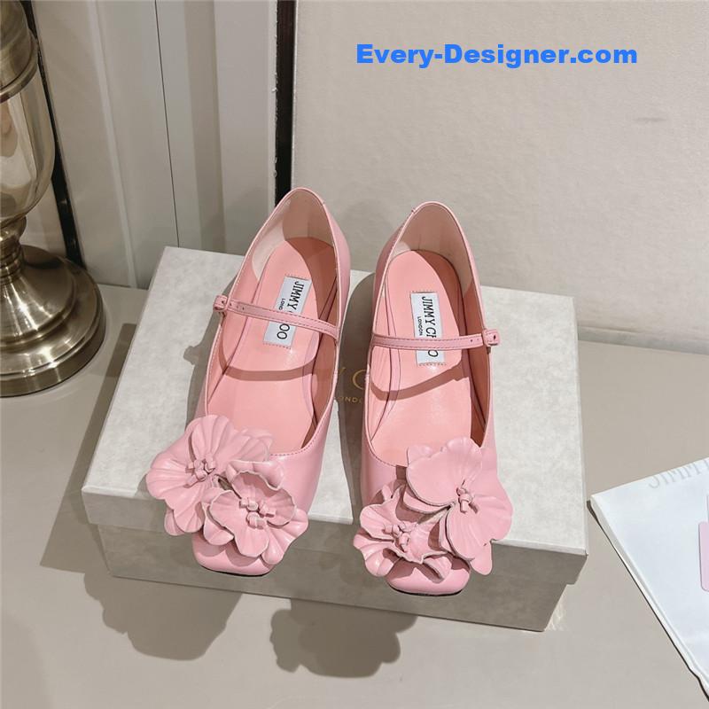 J1m*y Ch00 rose/flowers nappa leather flats