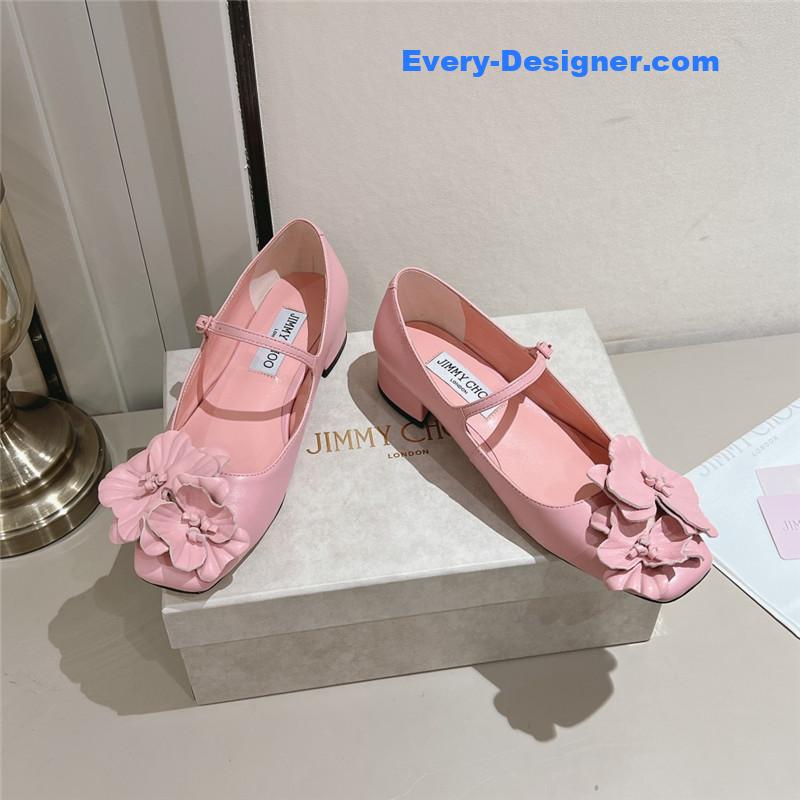 J1m*y Ch00 rose/flowers nappa leather flats