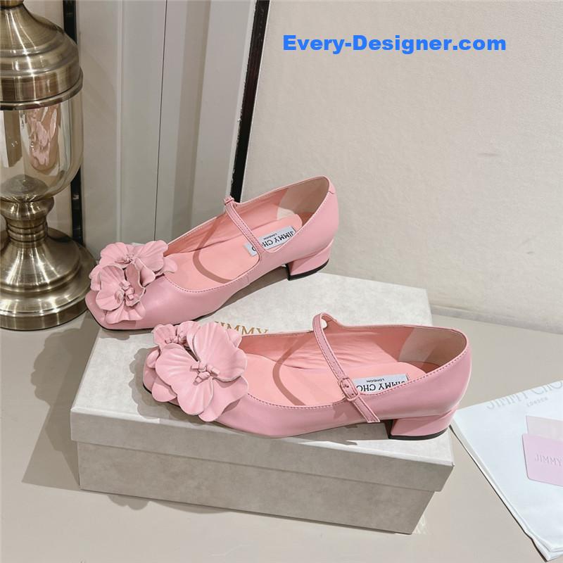 J1m*y Ch00 rose/flowers nappa leather flats