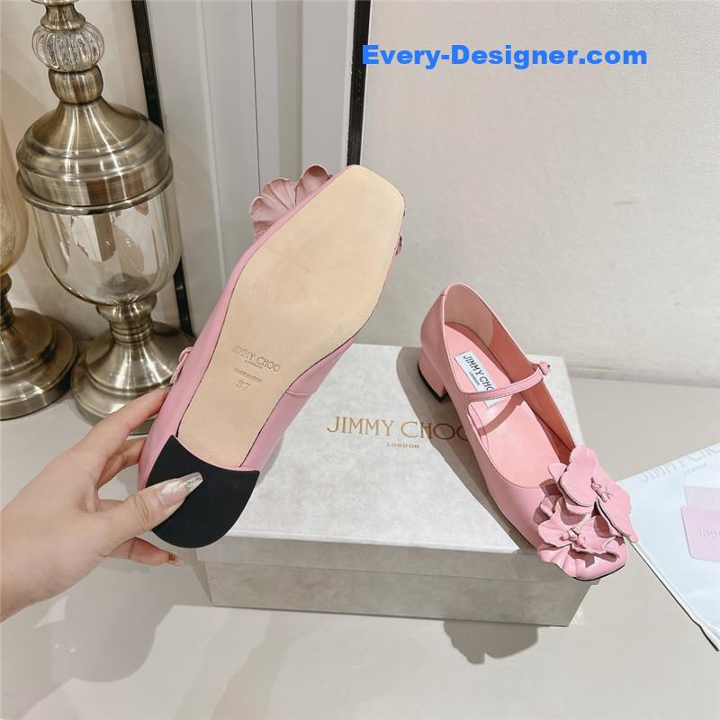 J1m*y Ch00 rose/flowers nappa leather flats